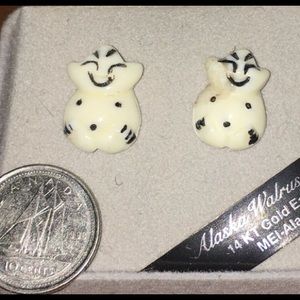 14K Gold Alaska Walrus Ivory Earrings